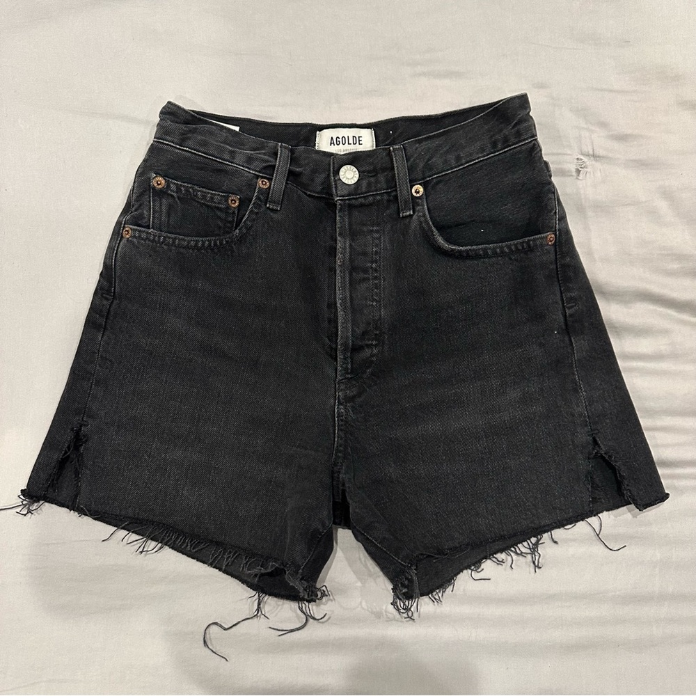Agolde Black Distressed Denim Jean Shorts